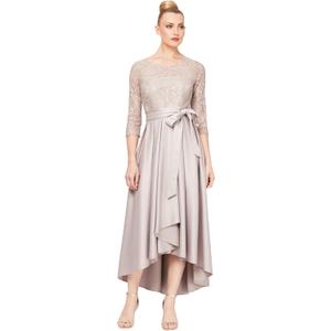 Alex Evenings Women's Satin Ballgown Formal Event Dress with Pockets and Tie Belt (14)