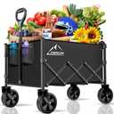 Collapsible Wagon Cart with Wheels Foldable, Folding Wagons Carts with Silent Universal Wheels, Large Grocery Cart On Wheels, Heavy Duty Utility Wagon for Shopping Beach Sports Fishing Camping, Green