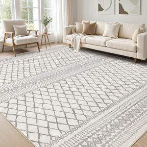 cotiled 9x12 Area Rug Living Room: Washable Boho Rugs with Non Slip Backing Large Soft Indoor Stain Resistant Carpet for Bedroom Farmhouse Dining Room Lightweight Home Decor Beige/Gray