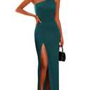 PRETTYGARDEN Women's 2025 Summer Formal Wedding Guest Dresses One Shoulder Spaghetti Strap High Slit Maxi Bodycon Dress Small