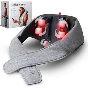 Sharper Image Realtouch Massager - Wireless Neck & Back Shiatsu Massage with Heat| Soothes Sore Muscles, Neck, Back, & Shoulders| Cordless & Rechargeable| Adjustable Intensity| Pain & Stress Relief
