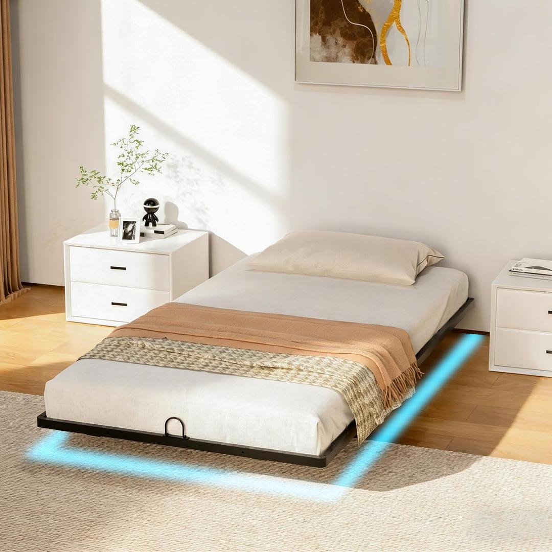 Twin XL Floating Bed Frame with Smart LED Lights Metal Platform Bed Easy Assembly No Box Spring Needed (Twin XL)
