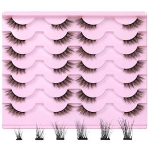 Newcally Half Lashes Mink Natural Cat Eye Wispy False Eyelashes 3D Volume Strip Fake Eyelashes Accent Corner 3/4 Eye Lashes DIY Cluster Faux Mink Half Eyelashes 14 Pairs