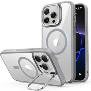 ESR for iPhone 16 Pro Case,Compatible with MagSafe, Military-Grade Protective Case, Built-in Stash Stand Phone Case, Scratch-Resistant Back Cover, Classic Series, Clear Grey