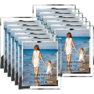 Hoikwo Bulk 8x10 Picture Frames, 12 Packs Silver Photo Frames 8 by 10, Glass Wedding Frames 8x10, Clear Mirror Wedding Photo Frames, Only for Tabletop Display Vertically or Horizontally