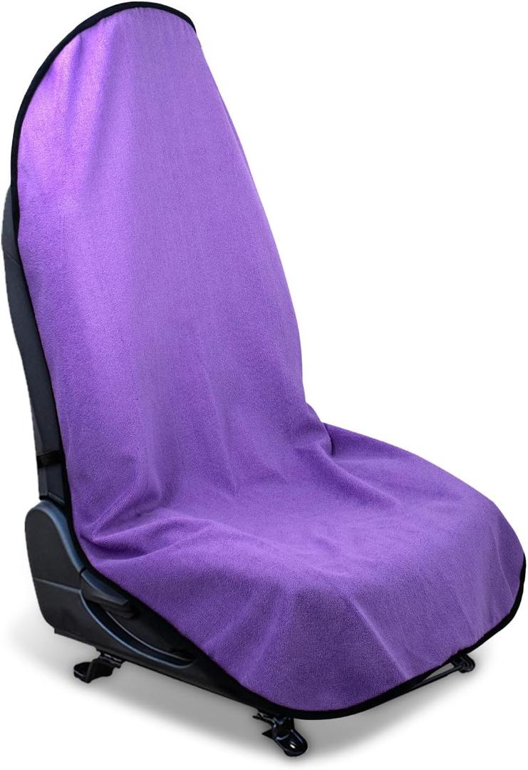 Waterproof Sweating Car Seat Cover for Post Gym Workout, Running, Swimming, Beach and Hiking, Universal Fit Non-Slip Bucket Seat Protector for Cars SUV Trucks, Machine Washable (Purple), 29.5” wide x 56"