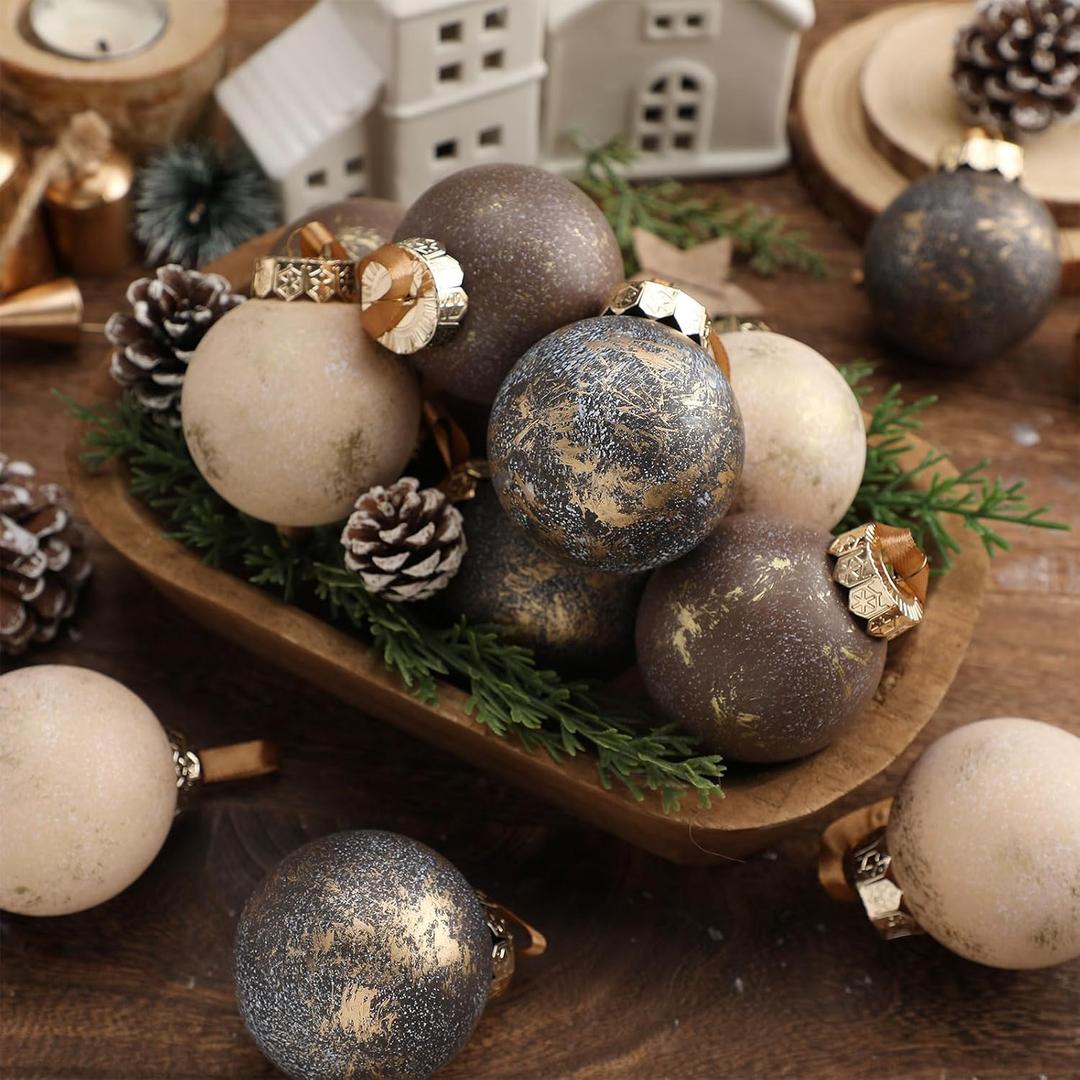 12 Pcs Neutral Textured Christmas Ball Ornaments 2.36'' Vintage Christmas Tree Decor Modern Rustic Brown Ornaments with Loop Shatterproof Hanging Ball for Xmas Farmhouse Decor (Vintage Copper)