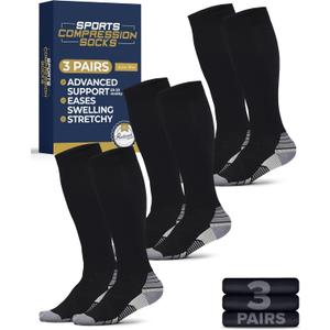Pembrook 3 Pairs Compression Socks 20-30 mmHg - Compression Socks for Women and Men | Running, Athletic, Travel, Nurses Medium, Black - 3 Pairs