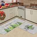 Merry Christmas Kitchen Rugs Set of 2 Grey Farmhouse Decorative Rubber Backing Xmas Winter Holiday Floor Mat Tree Joy Mat Anti-slip Let It Snow Decorations for Indoor Outdoor Home 17x28 and 17x47 Inch