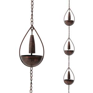 Glitzhome 8.5 FT Rain Chains, Faux Copper Bowl and Bell Rain Chains for Gutters with 10 Cups, Adjustable Rain Catcher Chain with V-Shaped Gutter