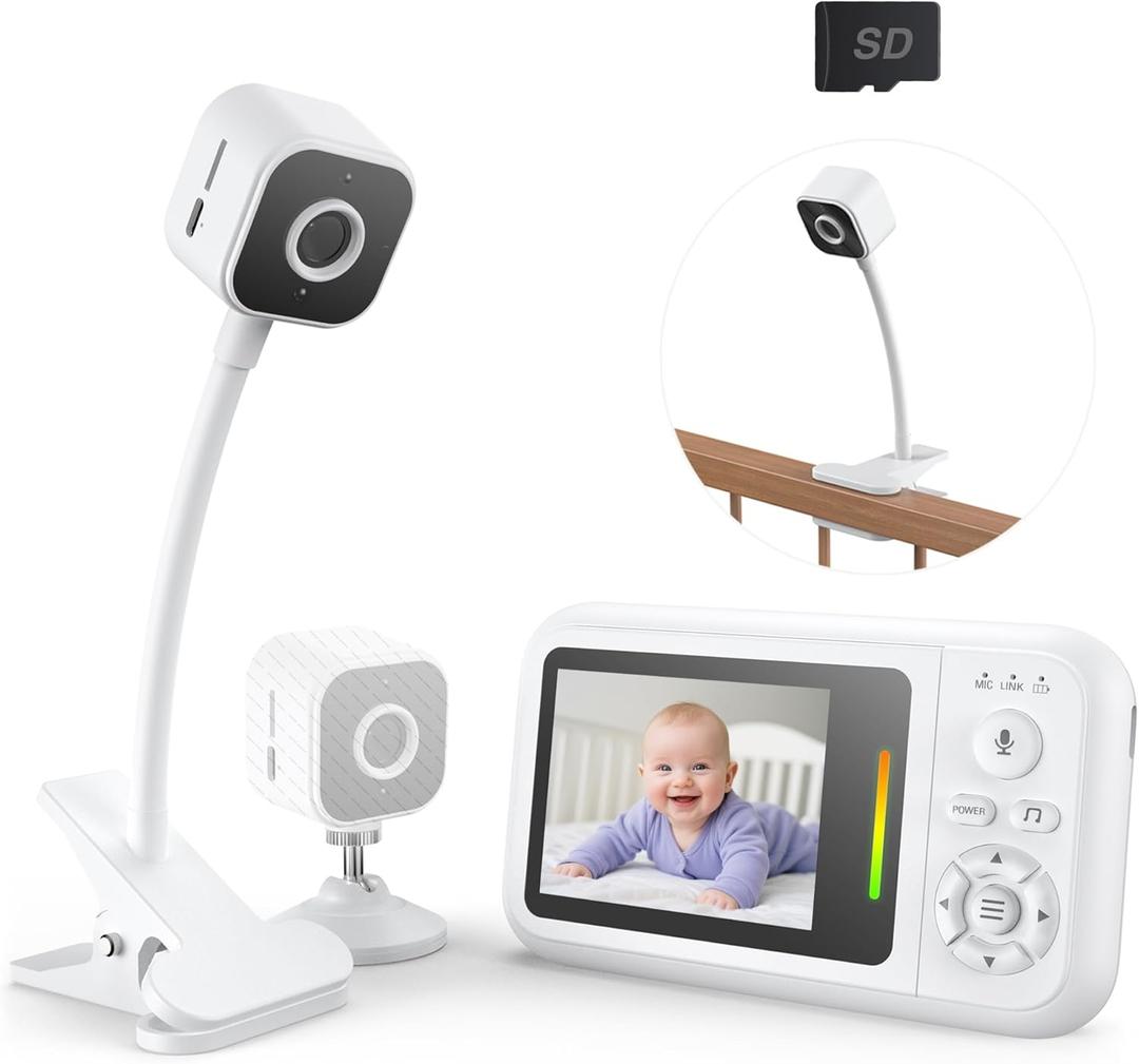 NUOTUN Baby Monitor with Camera and Audio, Baby Monitor No Wifi with Clip for Crib & Stand, Portable 2.8 HD Monitor 1080P Video, NightVision, VOX, 2-Way Audio, Temp Sense & Lullabies, SD card Include