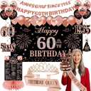 60th Birthday Decorations for Women Black Rose Gold, 60th Birthday Crown and Sash Awesome Since 1965 Banner Backdrop Balloons Cake Topper Table Sign Hanging Swirls Vintage 1965 Gifts 21pcs 