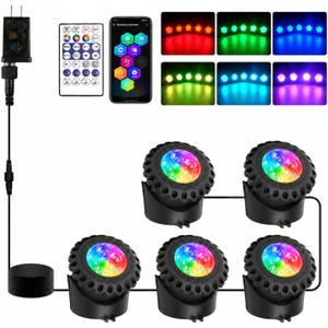 T-SUN Colored Pond Lights with APP and Remote Control – Bright LED Underwater Light Submersible Fountain Lights, IP68 Waterproof Landscape Lighting for Garden Koi Ponds Aquarium (Set of 5)