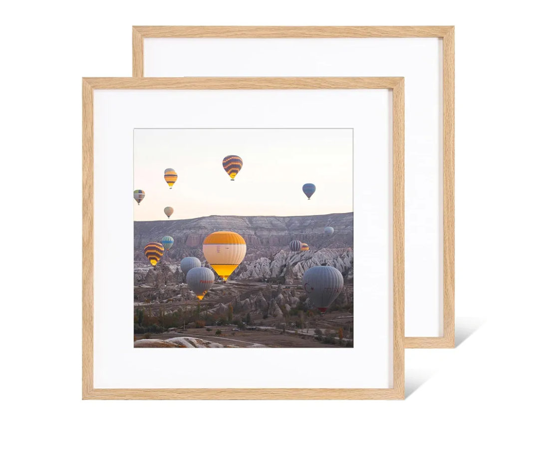 Marsmiles 16x16 Wooden Picture Frame, USA-Sourced Natural Oak Solid Wood Photo Frame with Real Glass for Display Pictures 12x12 with Mat or 16x16 without Mat, Natural, 2 Pack