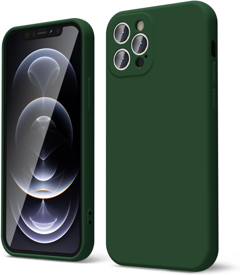 Oakxco for iPhone 12 Pro Max Case Liquid Silicone, Soft Rubber Gel Elegant Aesthetic Basic Simple Cover, Cute Thin Slim TPU Matte Solid Color Plain Smooth Case for Women Men Boy, Dark Green