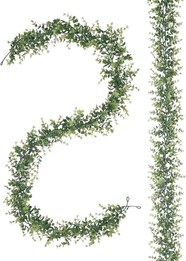 HuiYngTong 2 Pack Artificial Eucalyptus Garland, 5.5ft Faux Eucalyptus Vines with Lifelike Silver Dollar Leaves, Handmade Greenery Garland for Wedding Arch Decor, Table Runner, Home Party Backdrop