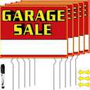Garage Sale Signs with Stakes, Double Sided 5 Pack 17 x 13 Inch Yard Sale Signs, Waterproof Corrugated Plastic Sale Signs Kit with 10 Metal Stakes, Arrow Stickers and Marker for Outdoor Garage Sale, 5 Pcs