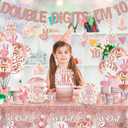 197pcs 10th Birthday Decorations for Girl, Double Digits Birthday Girl Serves 25, 10 Year Old Birthday Decorations Thick Plates Banner Tablecloths and Cake Topper with Cupcake Toppers