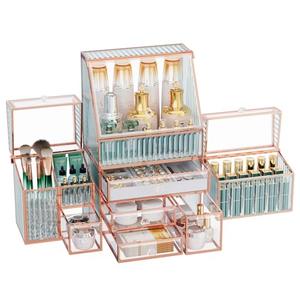 Youdepot Large Makeup Organizer, Glass Cosmetic Storage with Drawers, Stackable Makeup and Jewelry Organizer for Vanity Table, Bathroom Countertop, Skincare, Lipsticks, Perfume, Brushes