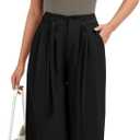 FUNYYZO Wide Casual Pants Women's High Elastic Waisted Business Work Trousers Long Pants J-Black (Black)