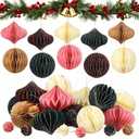 TecUnite 50 Pcs Christmas Paper Honeycomb Ornaments for Tree Vintage 3D Mini Glitter Edge Paper Christmas Ornament Honeycomb Tree Hanging Neutral Boho Holiday Xmas Party Decoration(Boho)
