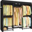 SONGMICS Heavy-Duty Clothes Rack, Garment Rack, Portable Closet, 68.7-Inch Wide Clothing Rack with Adjustable Mesh Shelves and Hanging Rails, Ink Black ULGR435B01, 68.7"L x 76"H