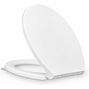 KHE Round Toilet Seat 16.5 Inch, Soft Close Toilet Seat with No-Touch Handle, Quick Release for Easy Cleaning, Non-Slip Bumpers, Durable PP, White