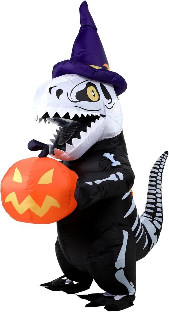 Jenaai Skeleton Inflatable Dinosaur Halloween Costume Kids Blow up Outfit for Boys Inflatable Dinosaur Halloween Pumpkin Costume Full Body Party Trick or Treat Activity Dress Cosplay