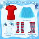 5 Pcs Tulle Tutu Costume Accessories Set Women T Shirt/Striped Socks/Tutu Skirt/Blue Headband/Stretchy Gloves (Medium)