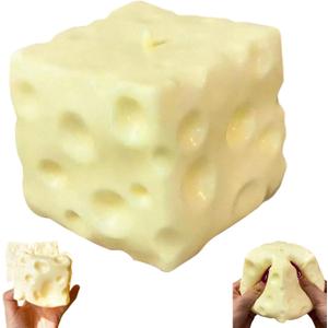 Giant Cheese Squishy Big Slow Rising Sensory Fidget Toy, Jumbo Squeeze Cheese Cube for Stress Relief, Soft Hand Squeeze Toys, Portable Calming Gift for Adults Office Desk