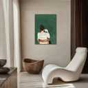 QGJQCFY Coffee Lover Canvas Wall Art, Green, 16x24in | Modern Simplicity Woman Drinking Coffee, Minimalism Poster Prints, Kitchen Dining Room Artwork, Home Decoration