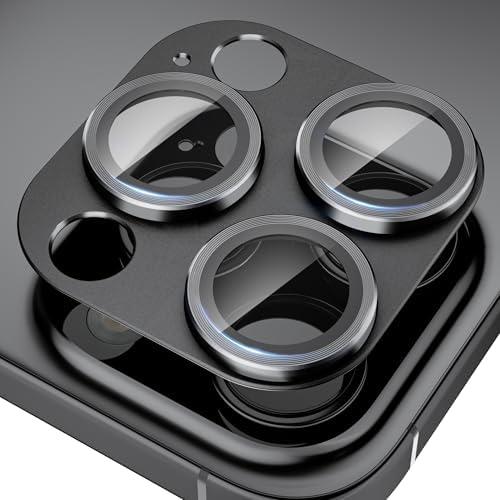 beuxece Compatible for iPhone 16 Pro/iPhone 16 Pro Max Camera Lens Protector, Matte Metal Camera Cover with HD Tempered Glass Rear Lens Screen Protector [Strong Adsorption]-Titanium Black