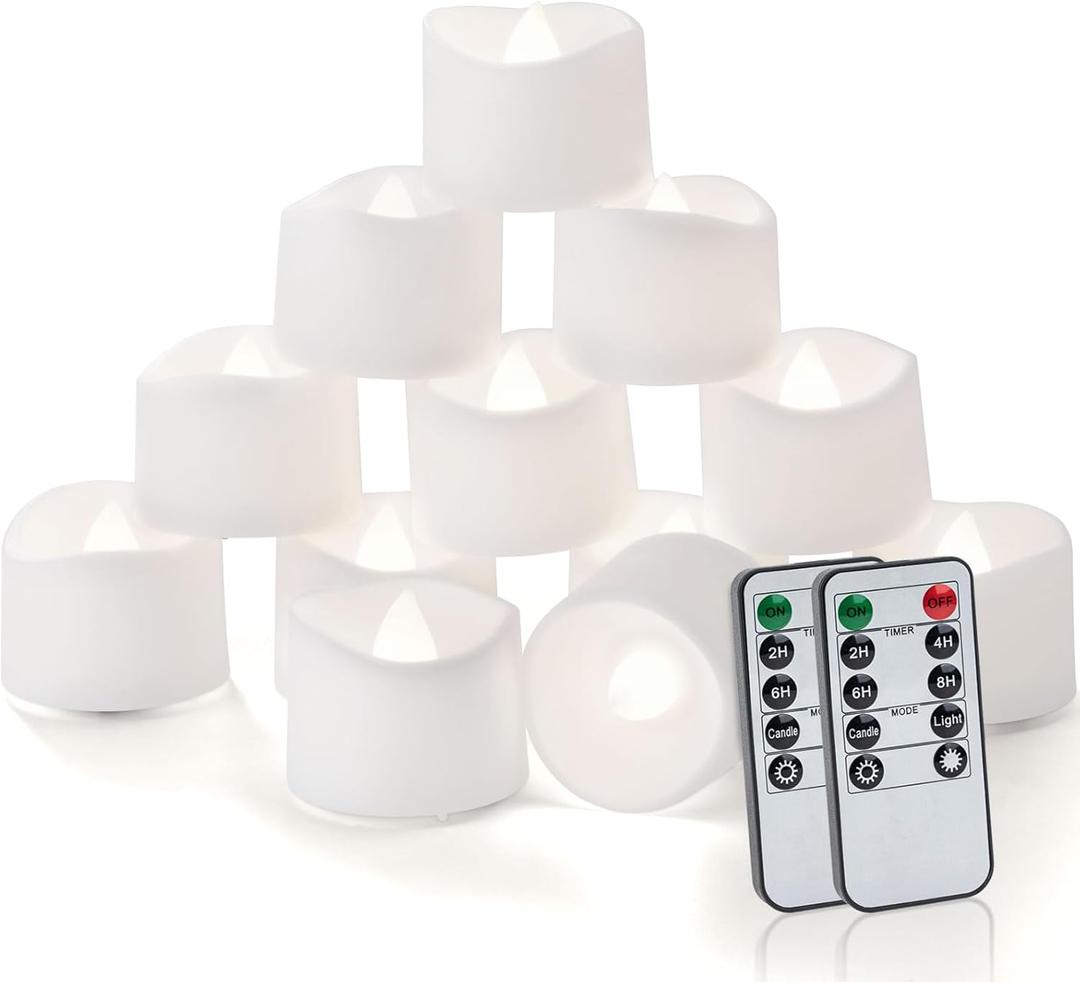 Homemory 24pcs Remote Timer LED Tea Lights Candles, 400+Hours Flickering Flameless Battery Operated Votive Candles for Tabletop Lighting, Centerpieces Decor, Holiday Decor (Cool White Glow, White Base)