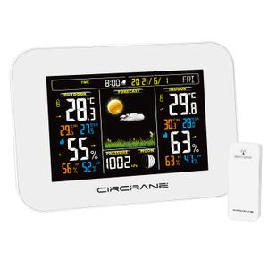 Circrane Wireless Weather Station Color Indoor Outdoor Thermometer, Color Display Digital Weather Thermometer, Forecast Station with Calendar and Adjustable Backlight, White