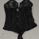 WDIRARA Women's Floral Lace Strapless Mesh Lingerie Bodysuit Hollow Out Teddies Bodysuit (Large, Black)
