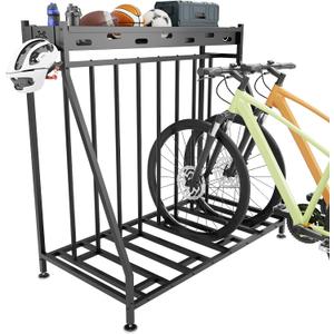 4 Bike Stand Steady Bike Rack Garage with Baskets Storage Indoor Bike Storage Rack Metal Floor Bicycle Station for Parking Suitable for Mountain, Hybrid, Adult and Kids Bikes