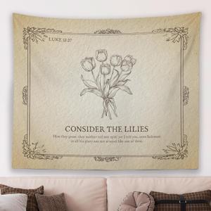 MNASAIOO Christian Floral Vintage Wall Tapestry Hanging for Bedroom, Rustic Lily Easter Boho Bible Verse Scripture Religious Tapestries Wall Hanging Decor Gifts for Women Living Room Home Prayer Room 50x60in (flower-1)