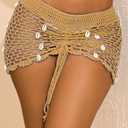 YZYIZHI Women's Beach Crochet Hollow Out Shell Cover-Up Skirt Bikini Swimwear Wrap Khaki (L)