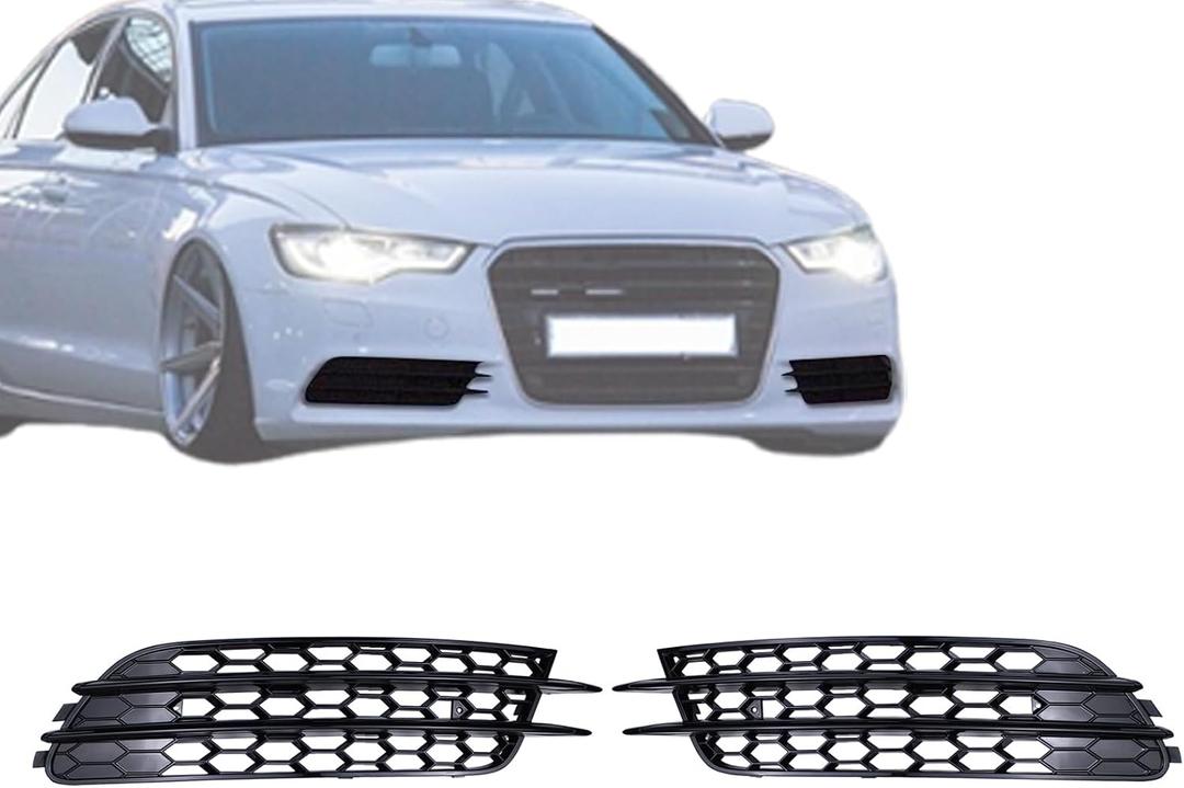 MOTOKU Pair Black Front Fog Light Mesh Grille Bezel Cover for Audi A6 C7 2012-2015 Left Driver and Right Passenger Side Honeycomb Type Grill Cover