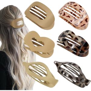 6pcs Flat Hair Clips for Women 3 Styles Ergonomic Curved Hair Claw Clips for Thick Thin Curly Hairs(Leopard), Set of 3 6pcs Flat Hair Clips for Women 3 Styles Ergonomic Curved Hair Claw Clips for Thick Thin Curly Hairs(Leopard), Set of 3