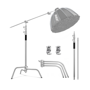 C Stand with Boom Arm Stainless Steel C Light Stands Heavy Duty, Max Height 10.5ft/320cm, with 4.2ft/128cm Holding Arm, for Photography Studio, Reflector, Umbrella, Softbox