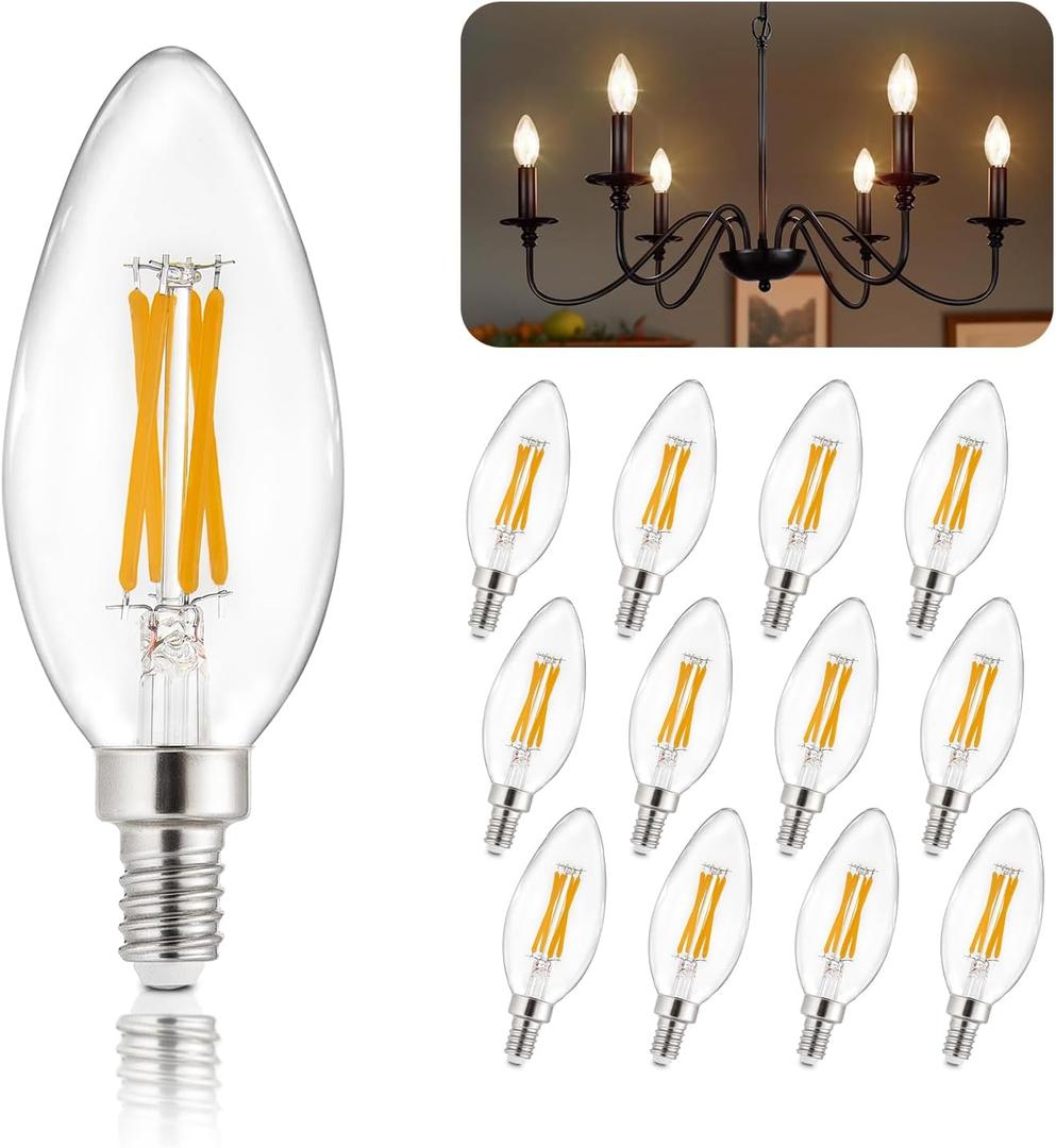 Depuley LED Light Bulbs E12: 12-Pack Candelabra Light Bulb 4W Candle Bulb Equivalent 40W - Edison Vintage Bulbs Soft White 2700K C35 Clear Bulb 500 LM 80+CRI Non-Dimmable