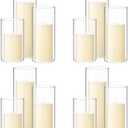 Shihanee Set of 24 Pillar Candles and Glass Cylinder Vases Clear Cylinder Candle Holders for Slim Pillar Candles Wedding Centerpieces(2.6''x 4.7'', 5.9'', 7.9'',Ivory White)
