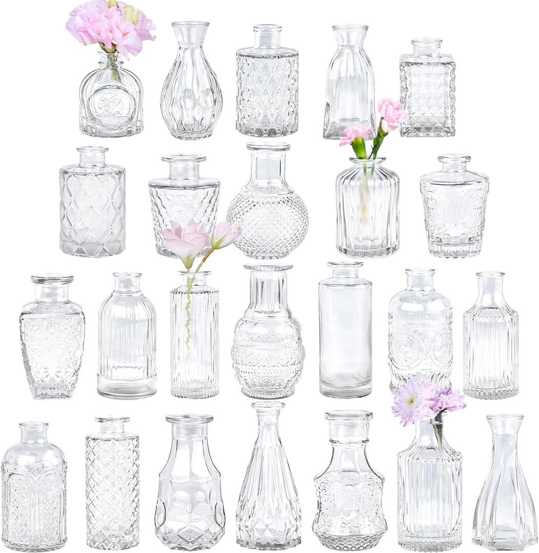 TBWIND Glass Bud Vase Set of 24, Small Clear Flower Vases for Centerpieces in Bulk, Mini Vintage Vase for Wedding Decor, and Home Table Dcor