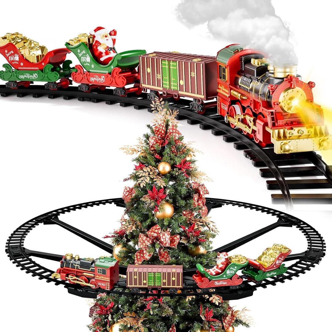 Train Set for Kids 3-5 4-7, Classic Christmas Train Sets for Around Hanging The Tree with Spray, Lights and Sounds, Tracks for Christmas Tree, Toy Train Set for 3 4 5 6 7 8 Years Old Kids Boys Girls