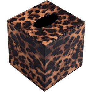 S Forever Home Decor Cube Tissue Box Holders PU Leather Square Tissue Box Cover (Leopard)