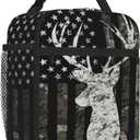 Deer Camouflage American Flag Hunting Lunch Box Bag,Animal Lunchbag Portable Lunch Bag,Reusable Insulated Freezer Lunch Bag for Men Women Picnic Camping and Work