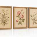 Floral Botanical Framed Canvas Wall Art Prints Set of 3 16x24 Inch