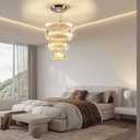 4 Rings LED Chandelier for Dining Room, Modern Crystal Chandelier Pendant Light High Ceiling Chandeliers for Bedroom Living Room Dining Room Warm White, 7.9"-11.8"-15.7"-19.7"