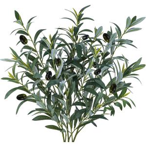Winlyn 3 Pcs 23.6" Tall Artificial Olive Branches with 261 Leaves Lifelike Faux Eucalyptus Plant Stems for Floral Arrangements Vases Bouquets Wreaths Centerpieces Wedding Holiday Greenery Home Decor